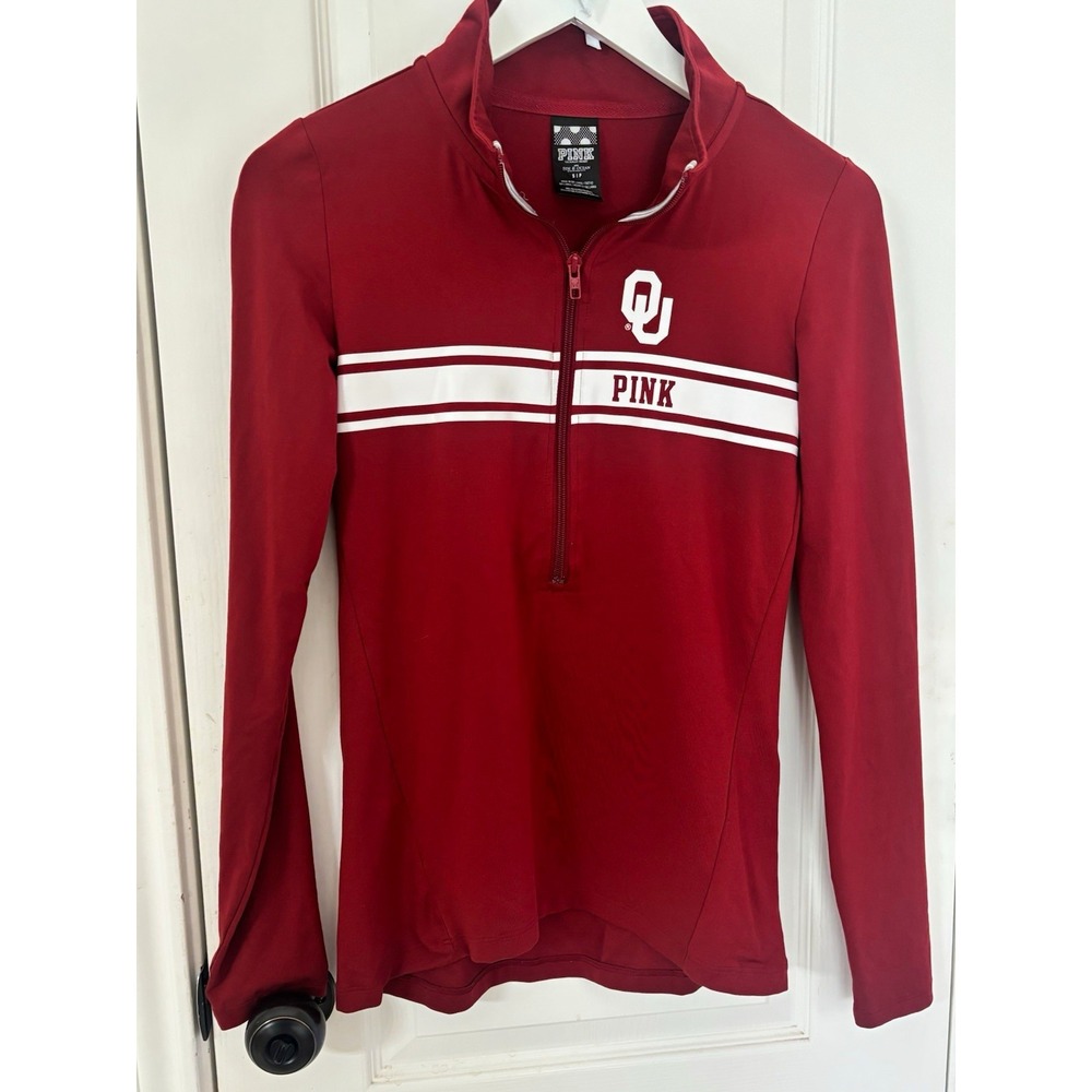 PINK Victorias Secret Oklahoma Sooners OU 1/4 Zip Pullover Jacket S 5th & Ocean